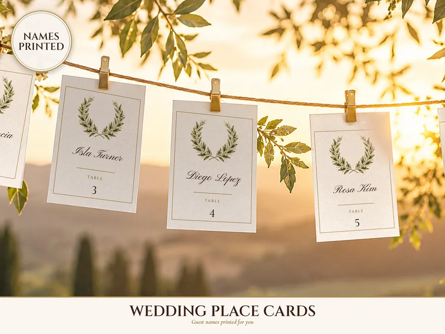 Wedding Place Cards, Guest Names Printed for You, Old Money Ivory Flat and Tent Fold Name Cards, Hanging Guest Tags