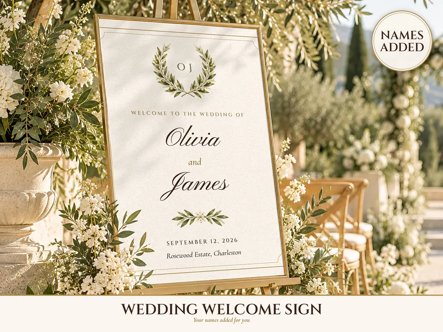 Wedding Welcome Sign Template, Old Money Ivory Welcome to Our Wedding Sign, 18x24 24x36, Names Added for You