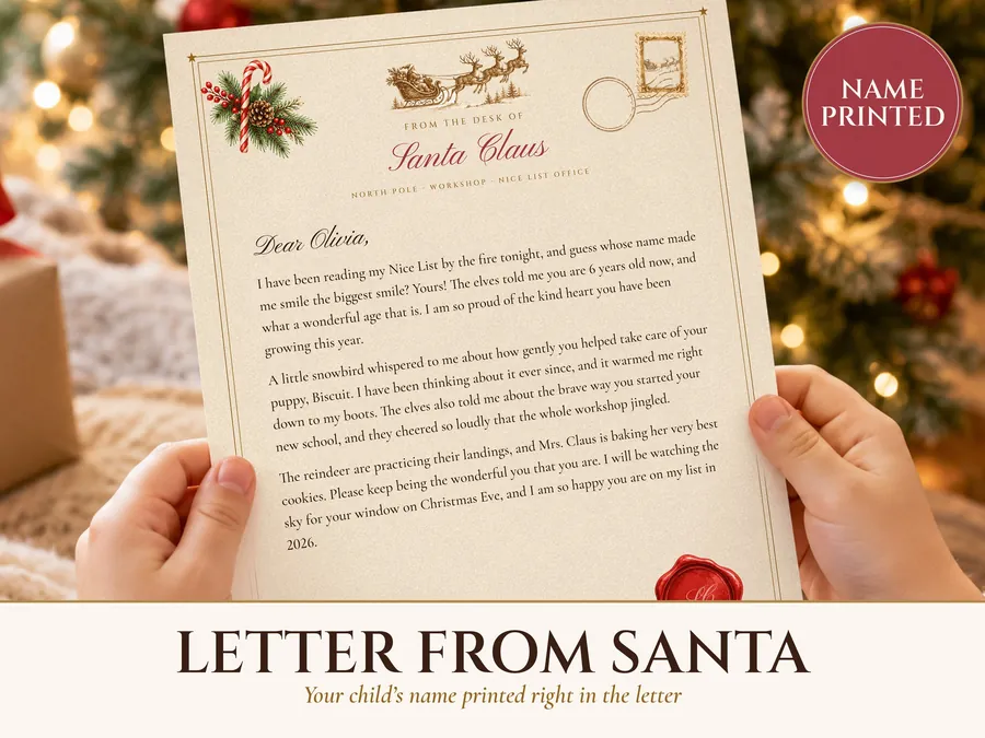 Personalized Letter from Santa, Nice List Certificate and North Pole Envelope, Santa Letter Set Printed with Your Child's Name