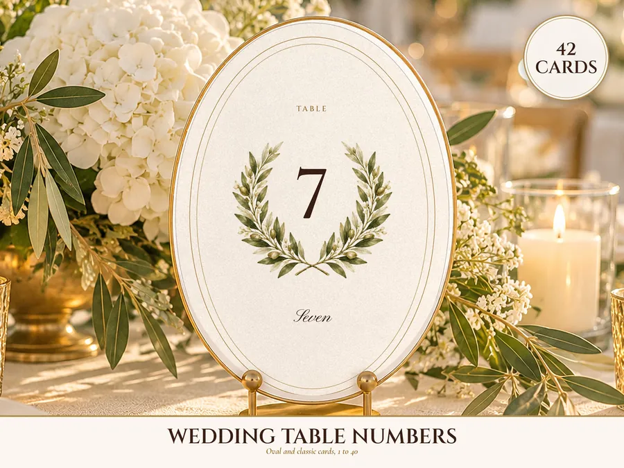 Wedding Table Numbers Printable, Old Money Ivory Oval Table Number Cards 1 to 40, 4x6 and 5x7, Elegant Reception Decor