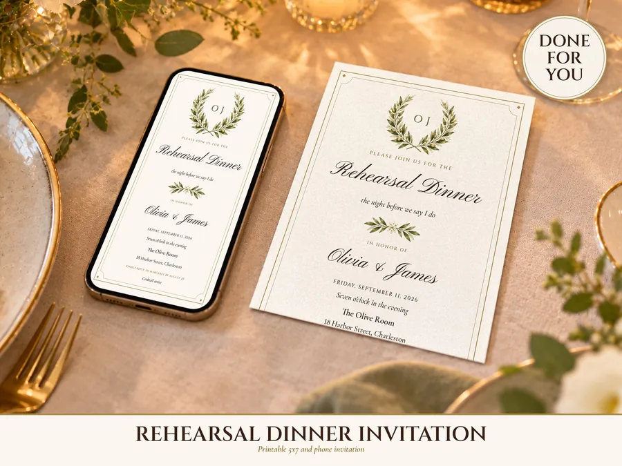 Rehearsal Dinner Invitation, The Night Before Invite, Old Money Printable and Phone Text Invitation, Done for You, 5x7