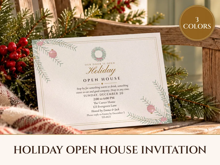 Holiday Open House Invitation Printable, Elegant Ivory & Gold, Christmas Open House Invite 5x7, Drop In Party